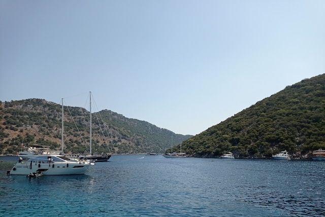 sea, boats and hills